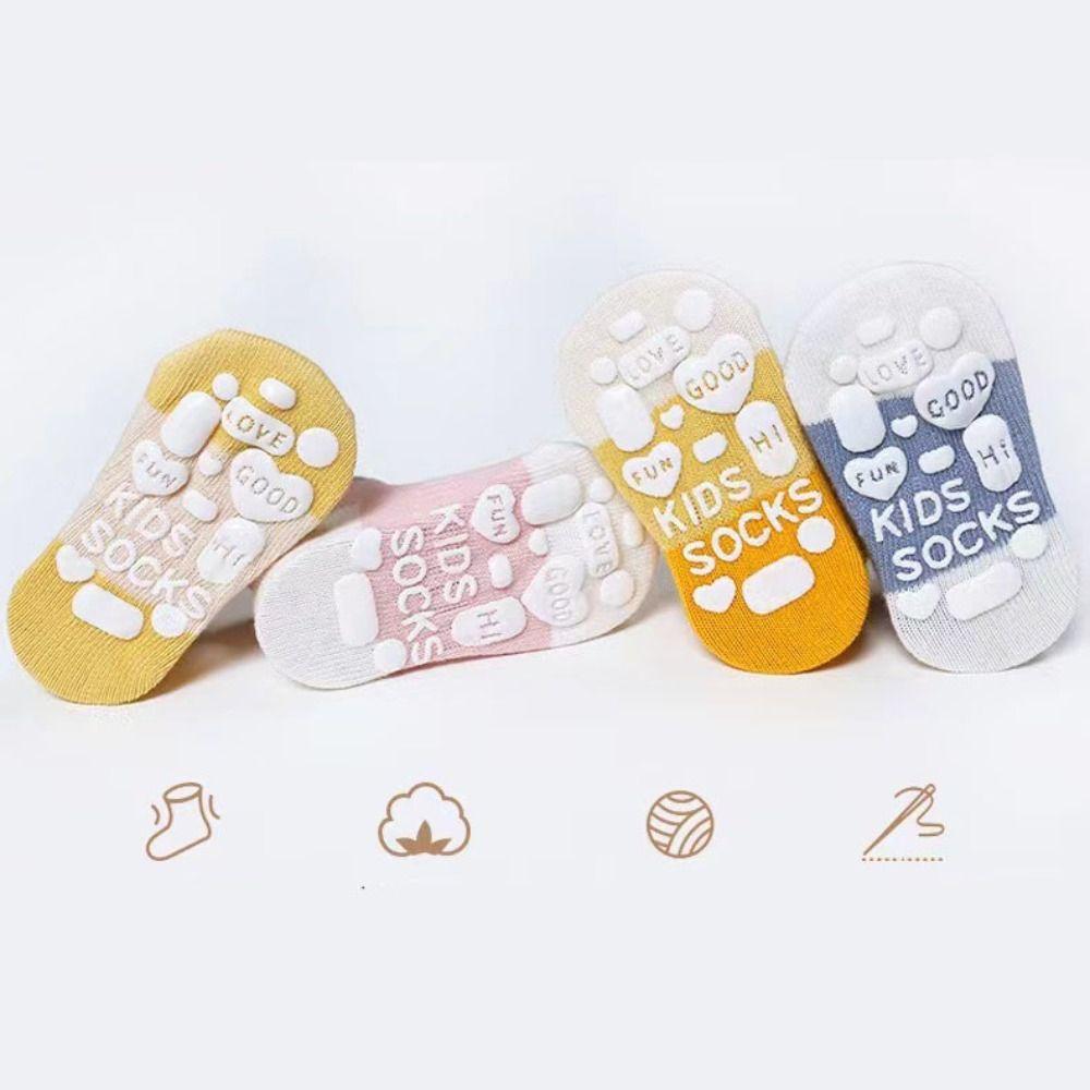 5Pairs Short Tube Baby Floor Socks Letter Toddle Walking Socks Kawaii Kids Ankle Sock  Streetwear