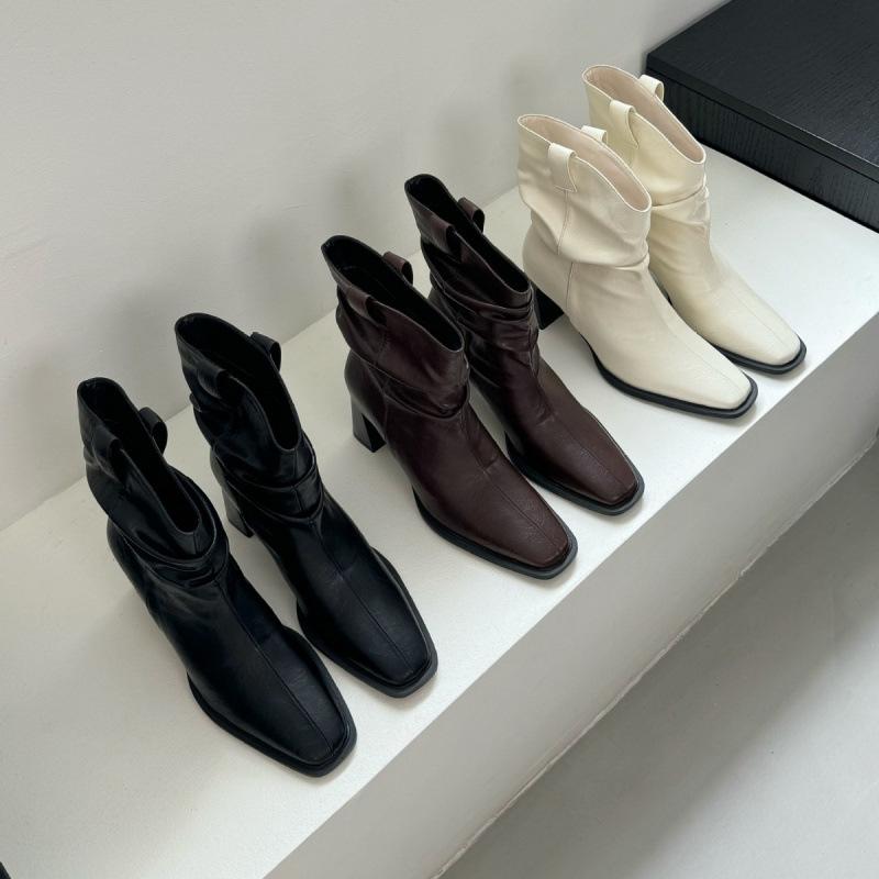 Retro British style shows western cowboy boots 2025 spring and autumn new thick-heeled short boots women's soft leather high-heeled stacking boots