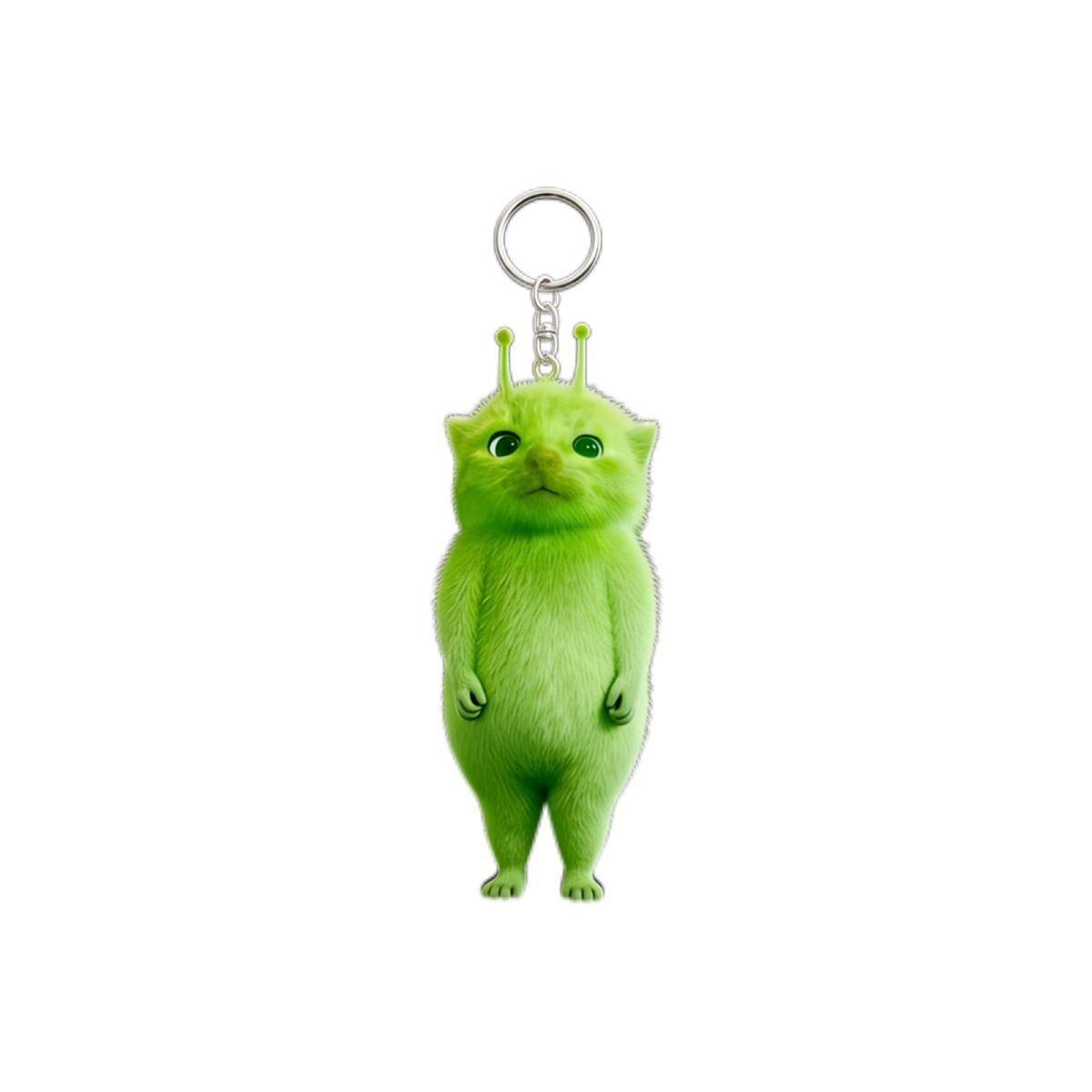 Funny Green Alien Cat Acrylic Keychain Cute Cartoon Backpack Pendant Creative Small Gift
