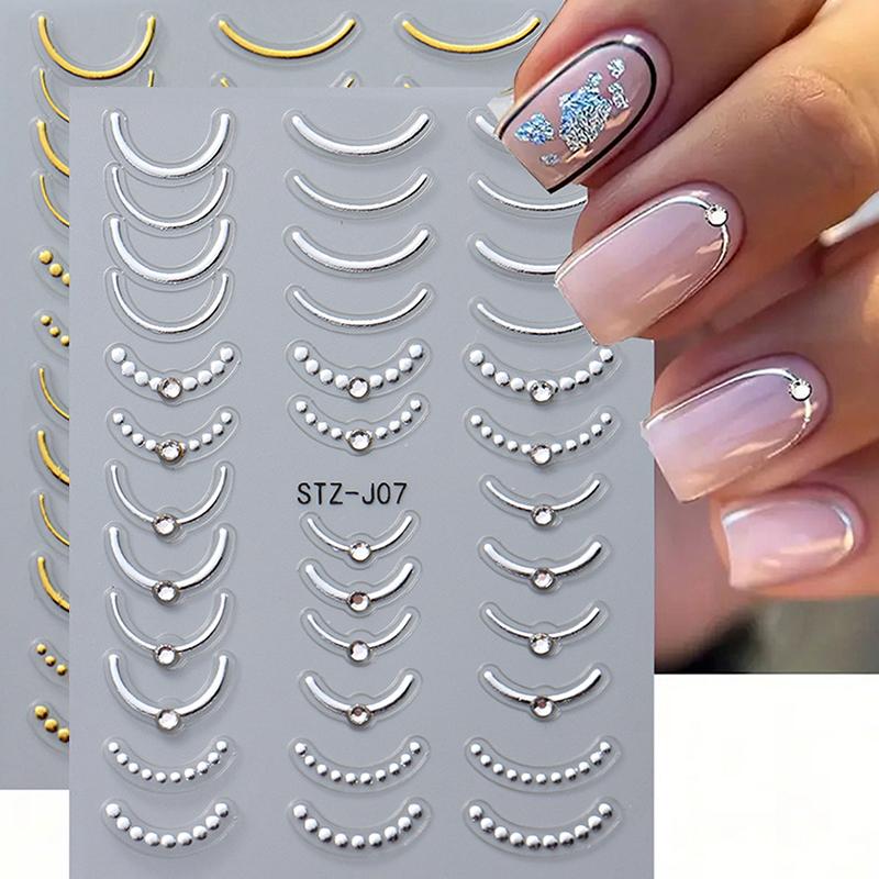 New Bronzing Point Drill Nail Art Sticker Ins with Drill Simple Cold Gold and Silver Line Curve Adhesive Nail Sticker