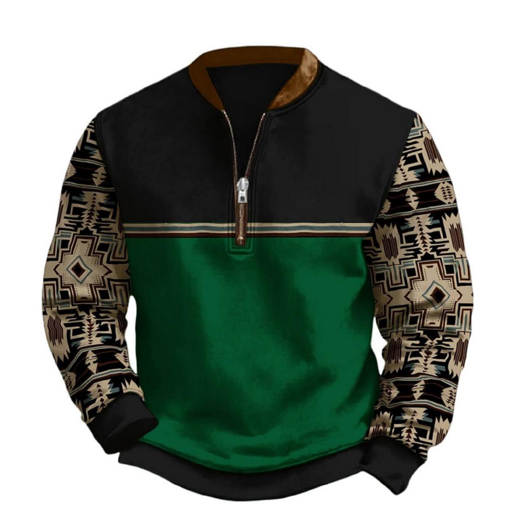 Men's Casual And Trendy Digital 3D Printed Round,neck Long,sleeved Half,pull One,piece Sweatshirt