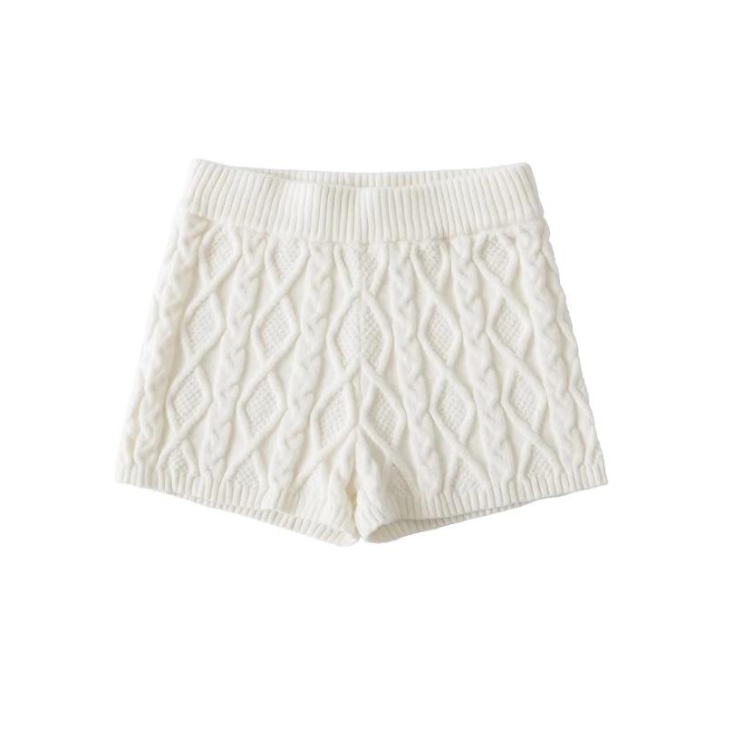 

Women s Hooded Cable Knit Cardigan & High-Waisted Shorts Set - Spring/Autumn 2026, American Retro Style, Solid Colors S