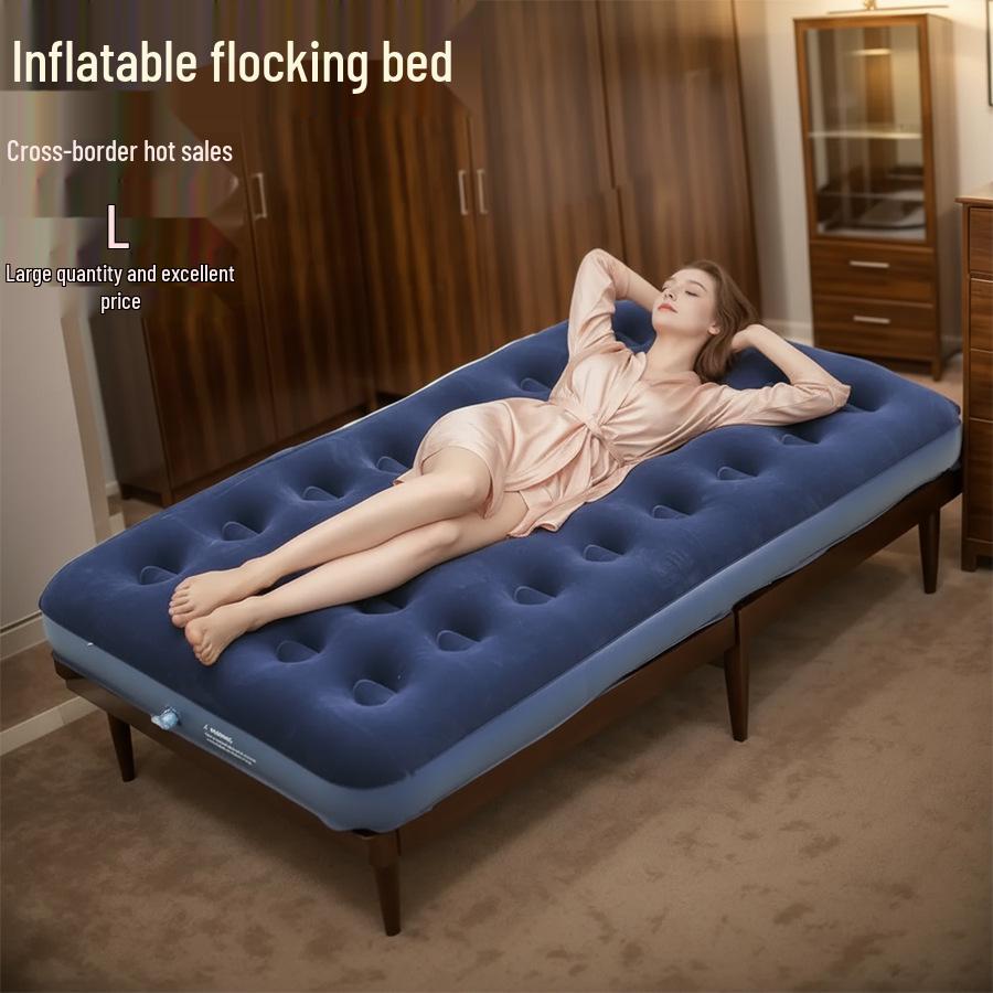 Single Outdoor/Indoor Inflatable Camping Mattress with Flocking