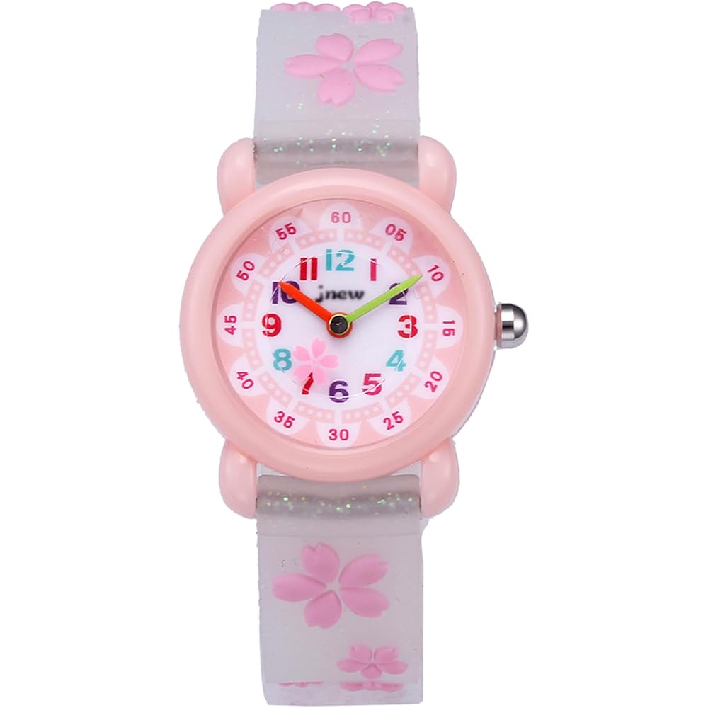 Maeau Kids Quartz Analog Watch for Girls Lightweight Waterproof Sakura Design White