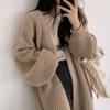 2024 Autumn/Winter Women's Korean Ribbed Knit Cardigan with Lantern Sleeves - Solid Color, Lazy Style Trend
