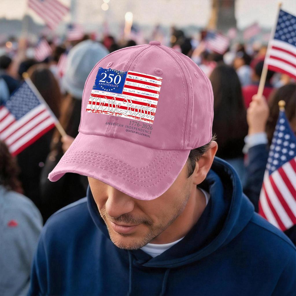 Adjustable Baseball Cap with 250th Anniversary American Independence Flag Print Unisex Casual Cotton Hat for Outdoor Activities