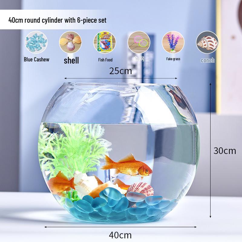 Round Transparent Glass Fish Tank for Desktops - Small, Thickened Design for Turtles and Goldfish, Ideal for Living Room Landscaping