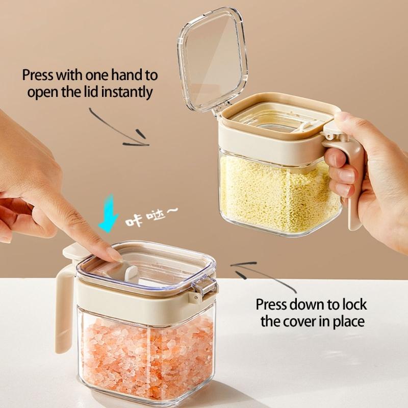 Clear Kitchen Spices Jars With Removable Spoon Compartment Food Storage Container For Pantries Organization