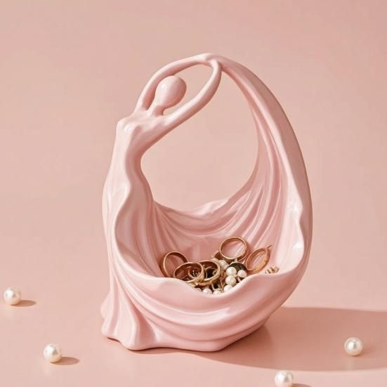 Modern Sculpture Storage Ballerina Jewelry Tray, 3D Printed Elegant Dancer Ring Holder for Earrings Necklaces, Small Item Organizer Matte Pink