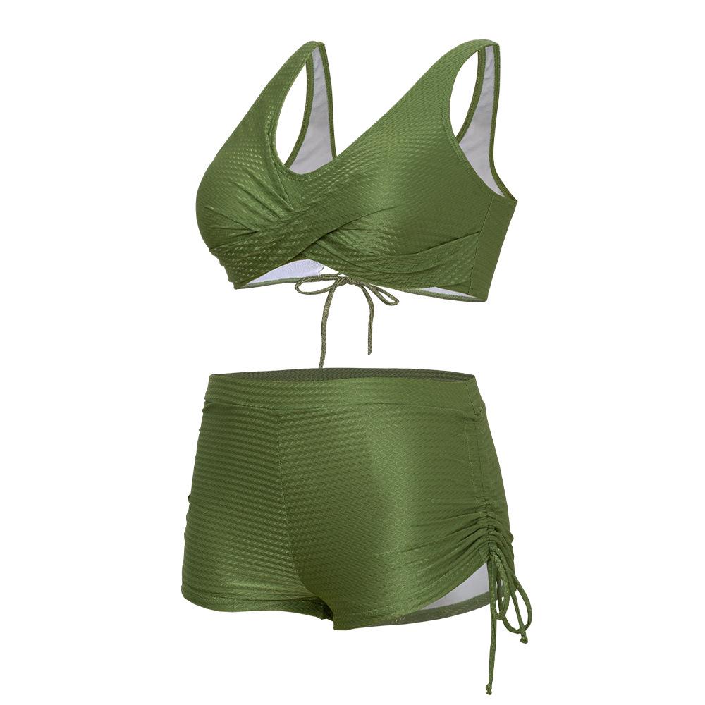 

2025 Женский сексуальный однотонный раздельный купальник бикини с шортиками Large