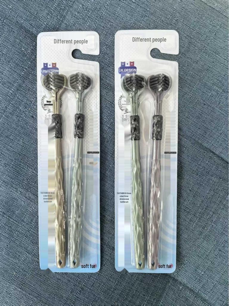 Three-Sided Adult Toothbrush with 3D Soft Bristles - Family Pack for Advanced Cleaning & Tongue Care.