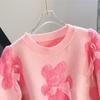 Autumn New Small Bear Fluffy Velvet 3D Bow Set Loose Knit Sweater Women Sweet Style Knit Top