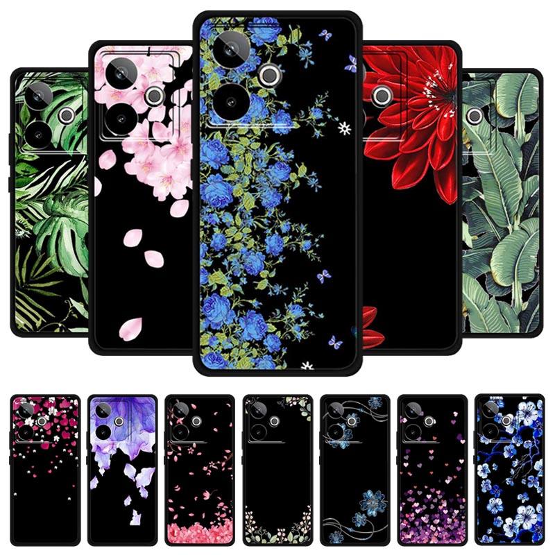 For Realme GT7 GT 7T Case Cute Floral Retro Black Silicone Soft Case Back Cover for Realme GT 7 TPU Funda For Realme GT 7T Coque