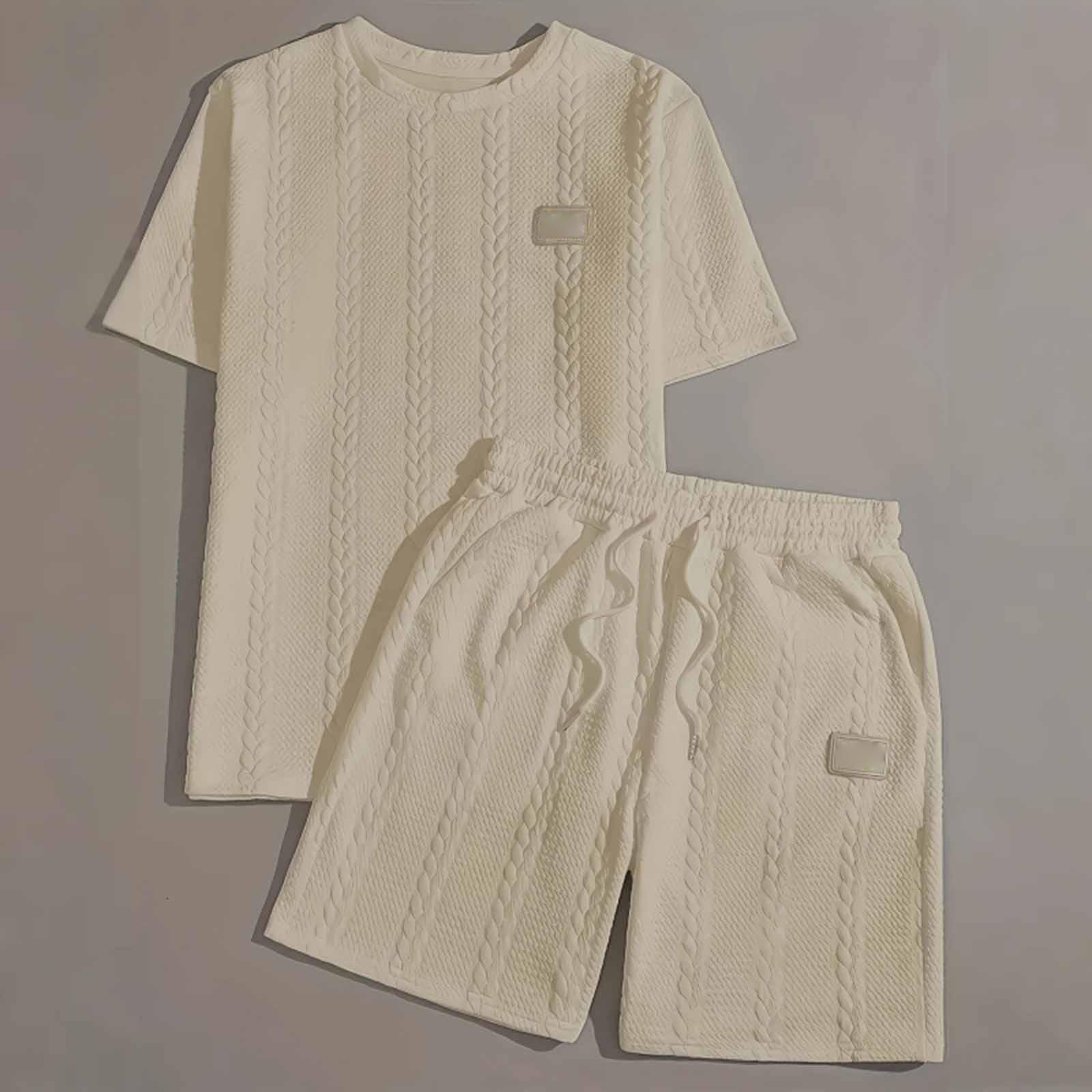 

Men s Large Size Loose Casual Comfortable Short Sleeved Shorts Suit M бежевый