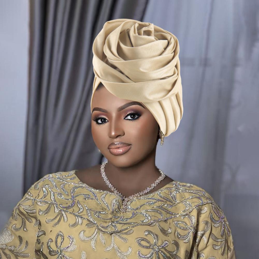 Rosenblumen Afrikanische Turbanmütze für Damen Kopfbedeckung Kopftücher Nigerianische Hochzeitsfeier Kopfbedeckung Mütze