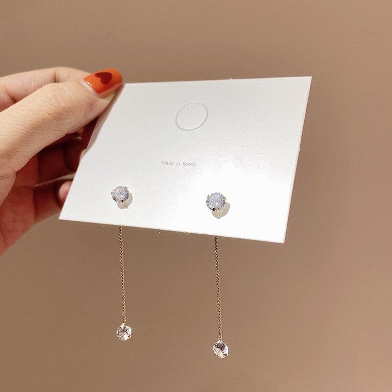 Korean Vintage Simple Zircon Earrings Front And Back Delicate Korean Brincos 2021 Femme Jewelry Hanging Pendientes