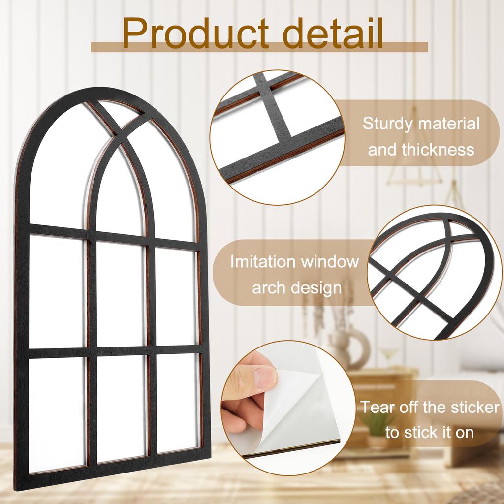 2Pcs Window Wall Mirror for Wall Decor Vintage Rustic Arched Wall Mirror Decorative Windowpane Mirror Acrylic Mirror Wall Decor