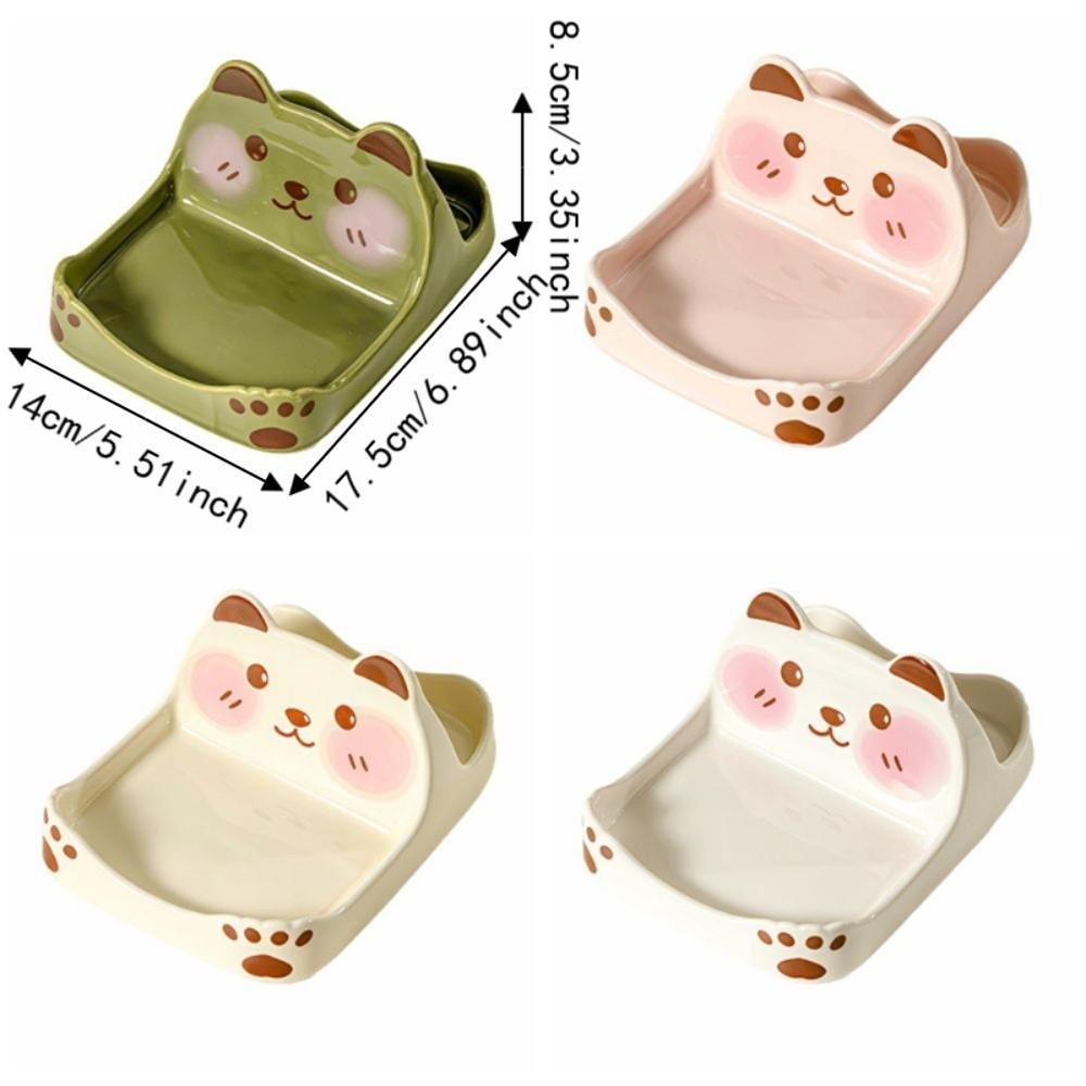 Bear Shape Ceramic Pot Lid Holder Non-Slip Cartoon Spatula Rack Space Saving Easy To Clean Cookware Holder Home Organization
