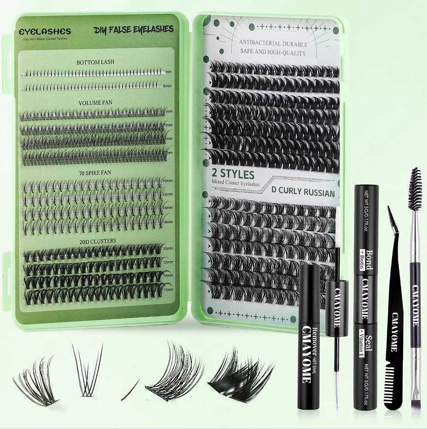 Large Capacity DIY Eyelash Extension Set: Natural Thick D Curl Segmented Self-Grafting Single Cluster Blossom Lashes