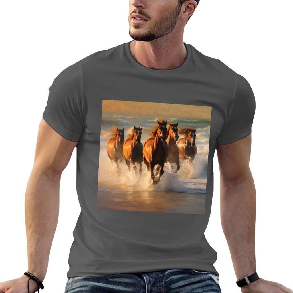 Horses Galloping on the Beach TShirt Casual Daily Outfit TShirt