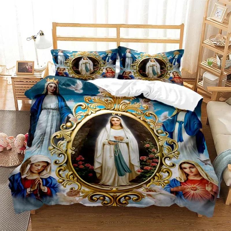Virgin Mary Jesus Comfortable Duvet Quilt Cover Pillowcase Bedding Set Children Bedroom Decoration Home Textile