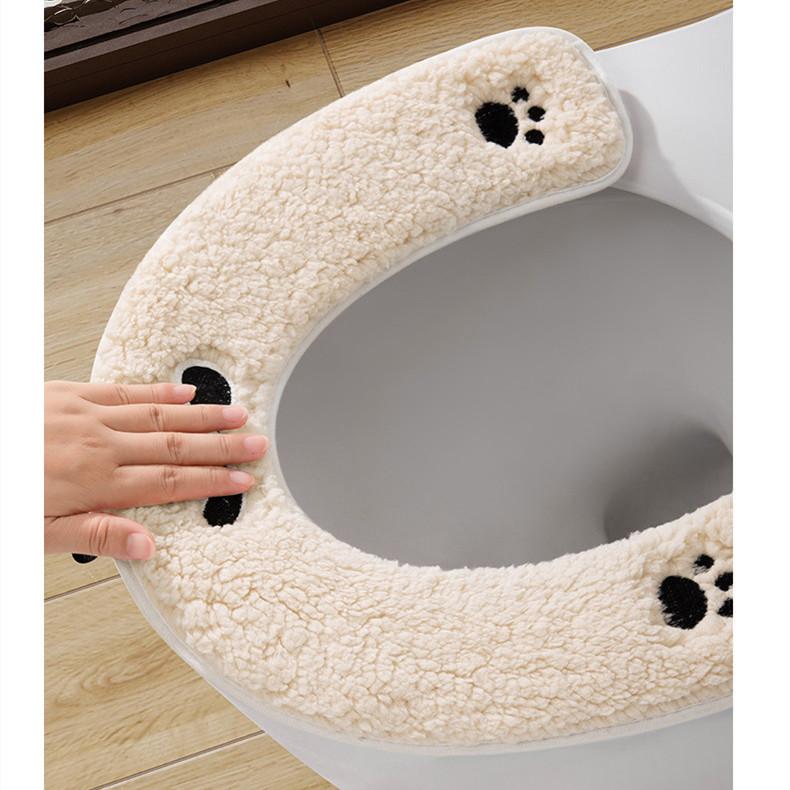 1 PC Soft Toilet Seat Cover, Flannel Waterproof Cushion for All Seasons, Non-Slip Elastic Toilet Mat for Home Use