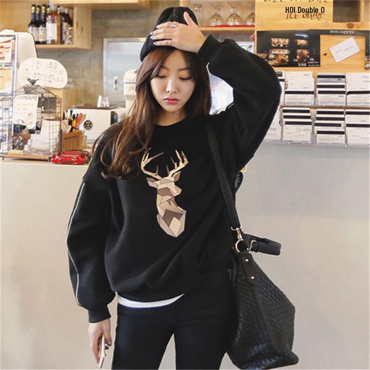 Women's Ulzzang Sweater: Autumn/Winter Korean Style, Round Neck, Thickened, Plus Velvet, Loose Fit, Long-Sleeve