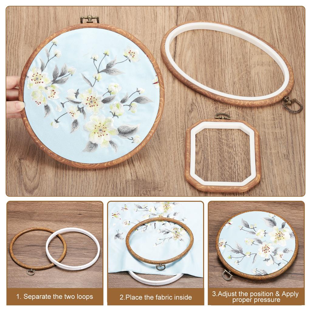 Uxcell 4/6/12pcs Imitated Wood Embroidery Hoops Ring Frame Round Cross Stitch Hoop for DIY Embroidery Art Craft Sewing Decor