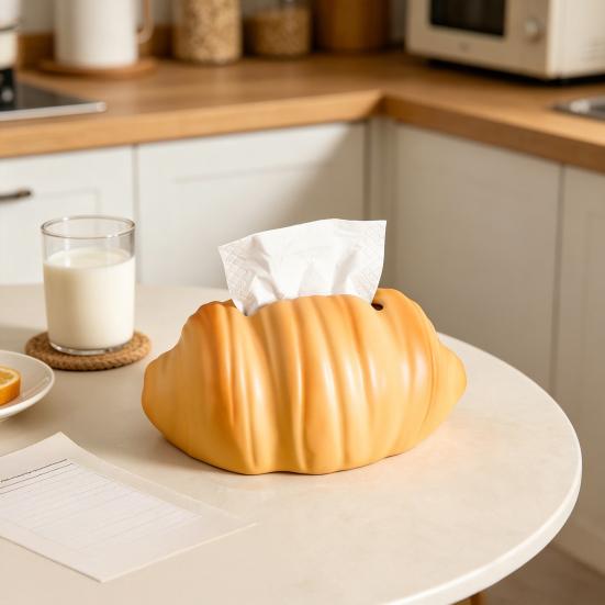 Realistic Croissant Shaped Tissue Box, with Precise Paper Exit Gaps, High-Quality Waterproof Durable Decorative Tissue Holder