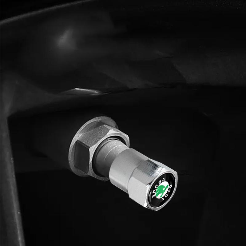 4 stk Bilhjul Dekk Bolt-in Ventilkapsler Merke Biltilbehør For Skoda Octavia MK2 MK3 2 3 A7 Fabia Karoq Kodiaq Superb Rapid Kamiq