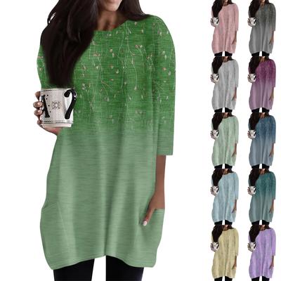 Women's  Casual 3/4 Sleeve Shirts Fashion Print Tunic Tops With Pockets