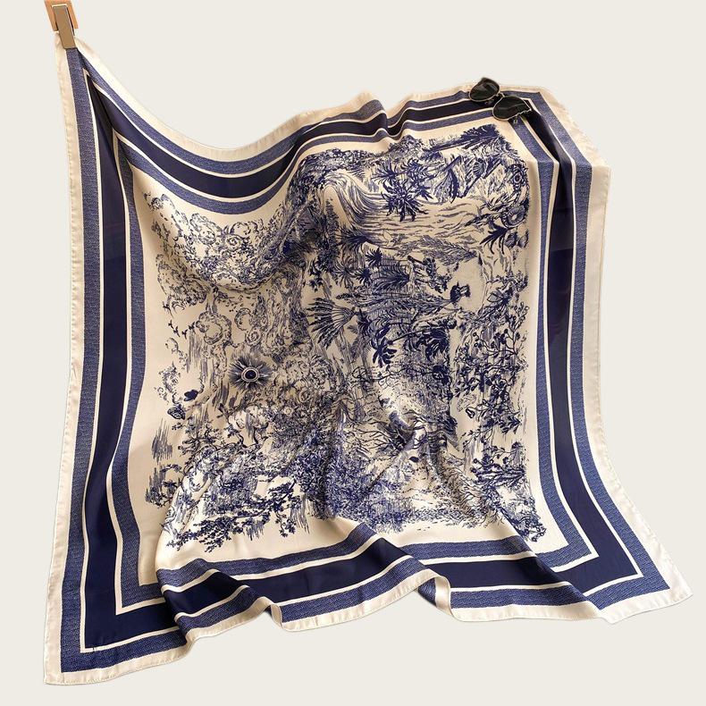 Hangzhou Silk Satin Brocade Scarf 110x110: Versatile Large Silk Feel Shawl for Air Conditioning