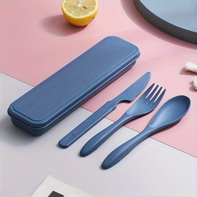 3In1 Portable Cutlery Set Reusable Home Travel Utensil Set Fork Spoon Knife with Box Dinnerware Set Picnic Camping Tableware
