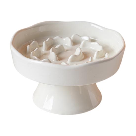 Raised Pet Slow Feeder Bowl, Ceramic Slow Down Eating Food Bowl, Anti Vomiting Food Dish for Small Medium Dogs & Cats