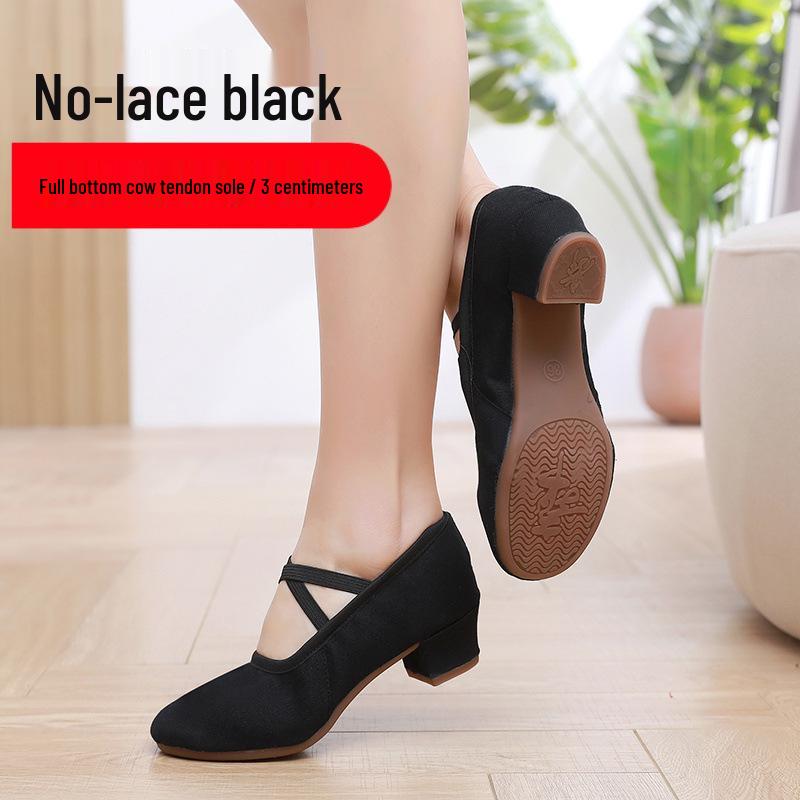 Women's Lace-Free Ballet Heeled Dance Shoes with Soft Sole for Yoga and Classical Dance