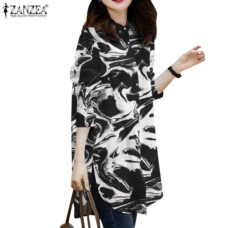 

ZANZEA Повседневная летняя блузка с круглым вырезом и длинными рукавами с принтом