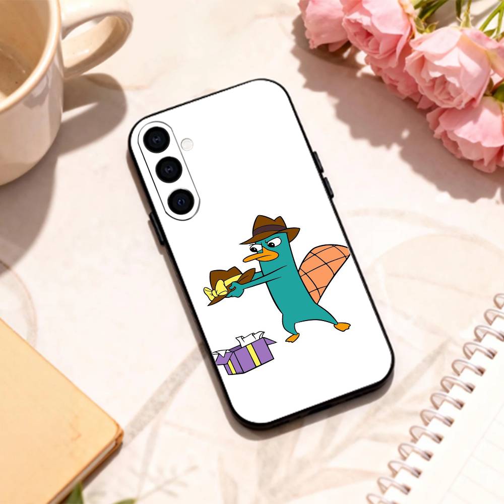 cute Cartoon P-Perry The P-Platypus   phone Case For Samsung Galaxy A73,A72,A71,A70,A53,A52,A51,Others Soft Black Shell