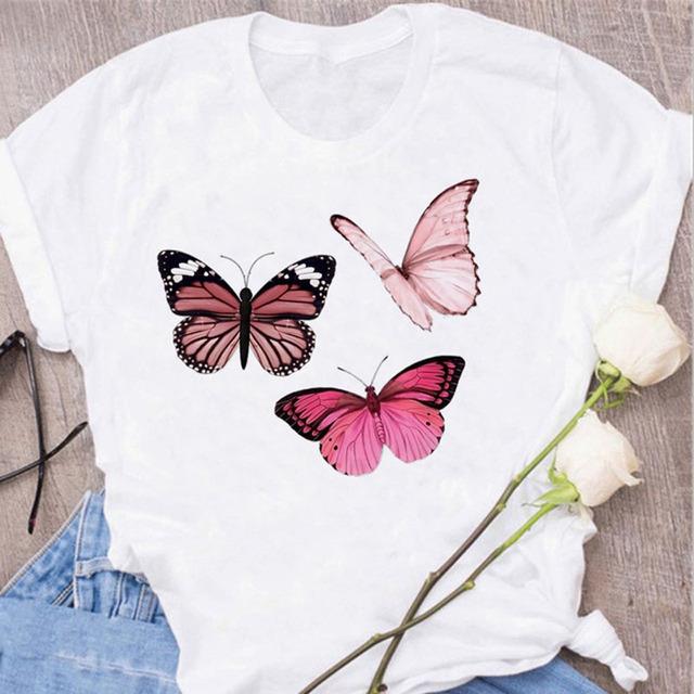 New Butterfly Print T Shirt Women T Shirt Summer Fashion Female Tops Ladies Short Sleeve Graphic Tee Shirts Woman Cute T-Shirts