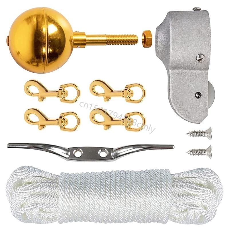 3Inch Aluminum Alloy Flagpole Ball With Locking Nut & 2Inch Nylon Pulley Flagpole Truck For 1.6-2Inch Outdoor Flag Poles 6XDE oro