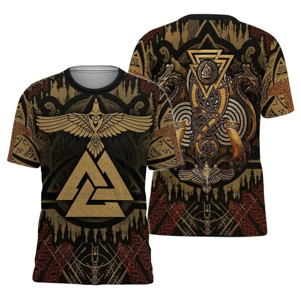 Viking Myth Totem 3D Printed Men's T-shirt Summer Casual Loose Short Sleeve Plus Size Men and Women's Tees Tops Outdoor Streetwear