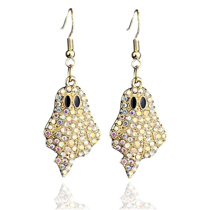 Halloween Pumpkin Ghost Alloy Dangle Earrings With Multicolor Rhinestones For Women