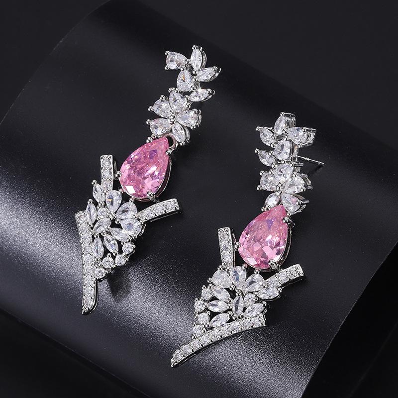 New Jewelry Earrings Earrings Emerald Flower Earrings Red Corundum Earrings