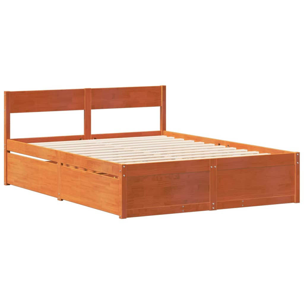 Solid Wood Bed Without Mattress Wax Brown 135 X 190 Cm Pine Wood