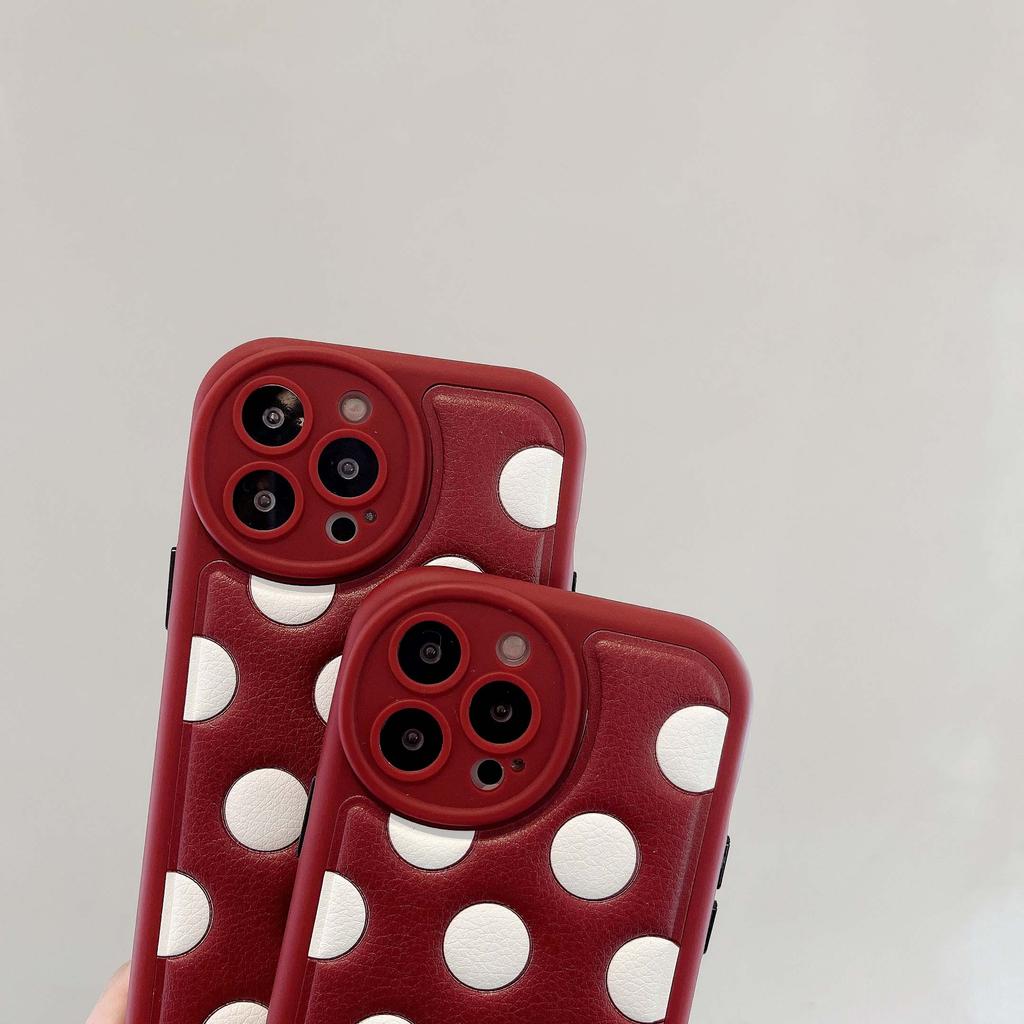 Ins Red Round Point Christmas Gift Back Cover For Iphone 14 Pro Max Plus 11 12promax 13 Promax Silicone Leather Phone Case Capa