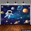 2D Galaxy Outer Space Backdrop - Astronaut & Colorful Planets Banner for Kids Space Themed Party Photoshoot