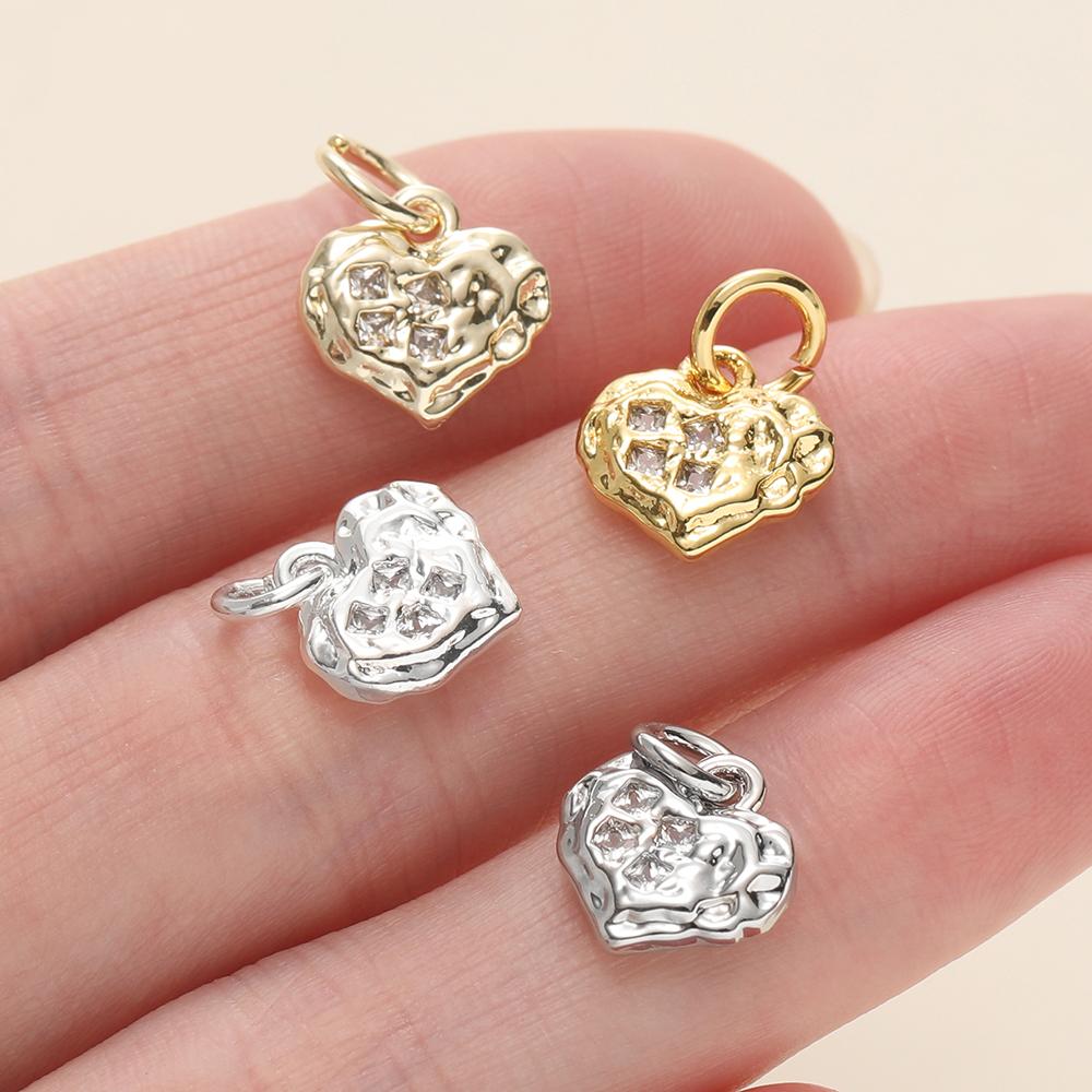 2Piece/Lot 14/18K Gold Color Plated Heart Shape Pendants with Zircon for DIY Bracelets Necklace Jewelry Making Accessories