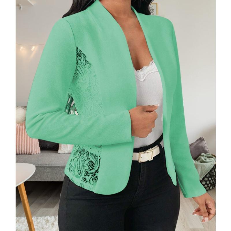 Women S Elegant Lace Splicing Slim Fit Long Sleeve Blazer Cardigan