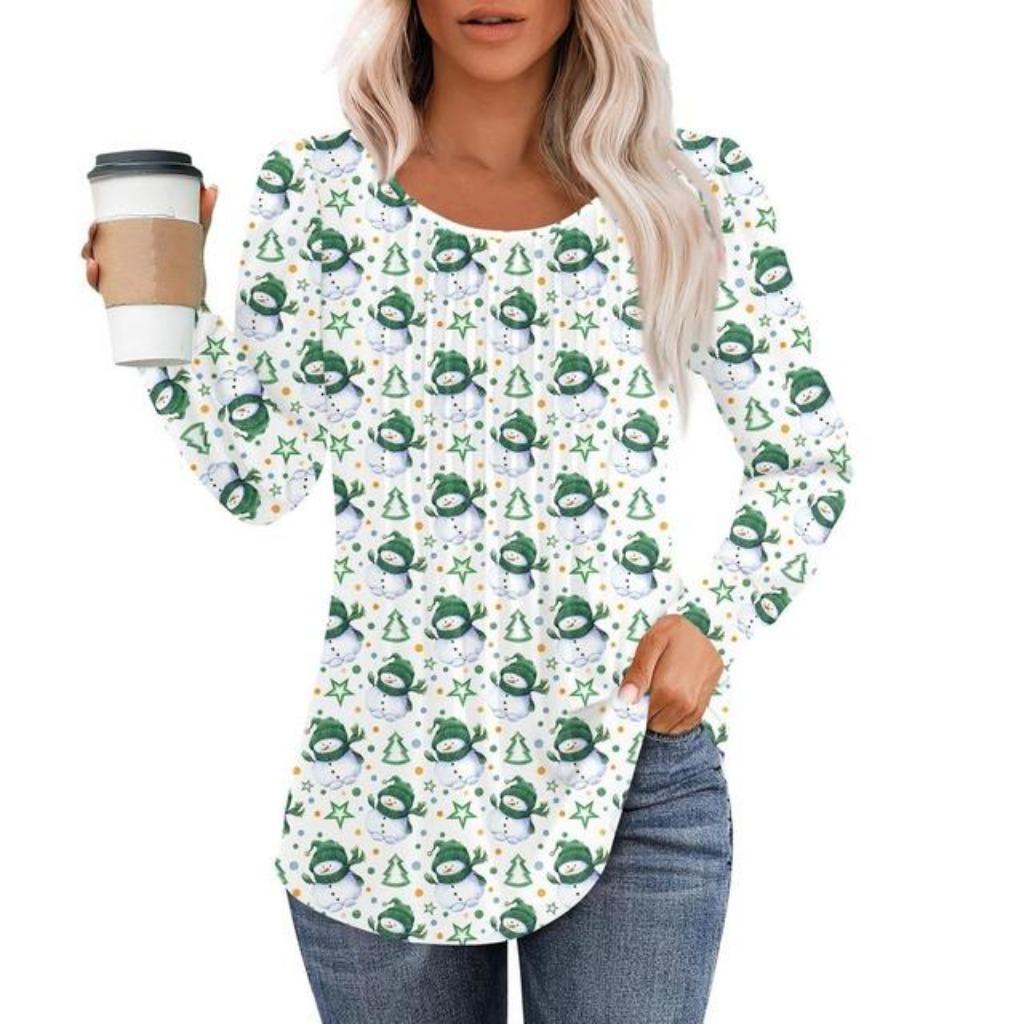 Christmas Women's Sweatshirt Designer Round Neck Long Sleeve Loose Casual Christmas Colors Stitching Fun Pattern Print Top