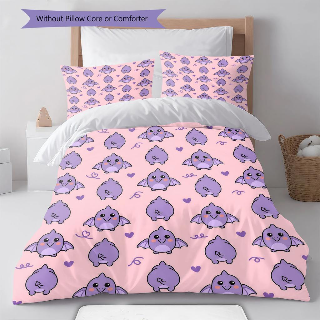 Pink Cartoon Art Pattern Bedding,Quilt Set Quilt Cover Pillowcase Home Birthday Gift (1 * Duvet Cover + 2 * Pillowcase, Without Core)