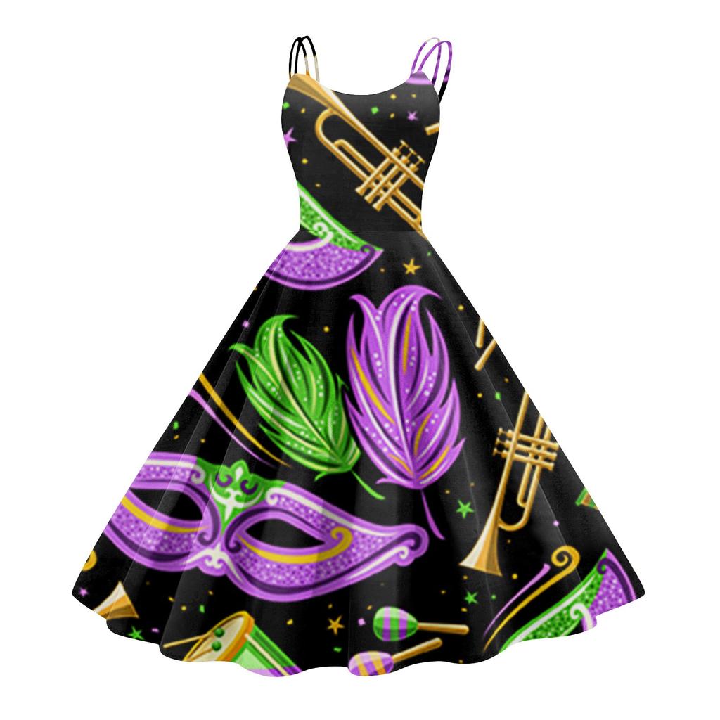 Ladies' Dress, Carnival Print, Sexy Suspender, Big Display, Retro Dress